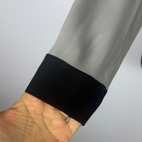 Elie Tahari 100% Silk Elegant Black White Black & Gray V-Neck Blouse Size Medium - Picture 6 of 13